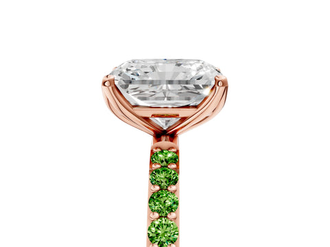 Rose gold Radiant Cut Diamond Solitaire Engagement Ring with Round with Peridot side stone Pavé Band and Prong Setting_5