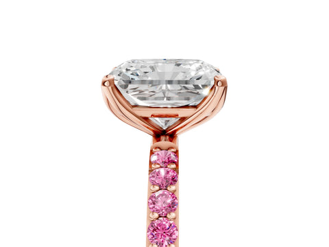 Rose gold Radiant Cut Diamond Solitaire Engagement Ring with Round with Pink Sapphire side stone Pavé Band and Prong Setting_5
