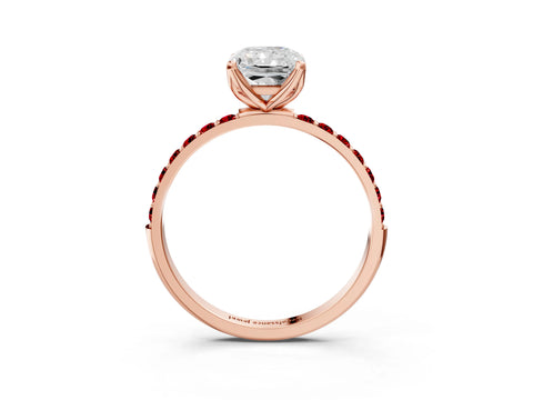 Rose gold Radiant Cut Diamond Solitaire Engagement Ring with Round with Ruby side stone Pavé Band and Prong Setting_3