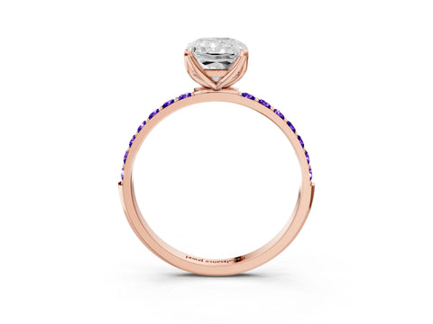 Rose gold Radiant Cut Diamond Solitaire Engagement Ring with Round with Tanzanite side stone Pavé Band and Prong Setting_3