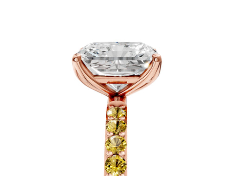 Rose gold Radiant Cut Diamond Solitaire Engagement Ring with Round with Yellow Sapphire side stone Pavé Band and Prong Setting_5