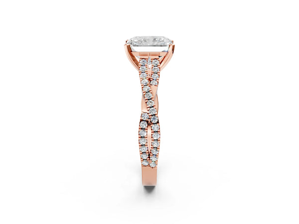 Rose Gold Radiant Cut Solitaire Engagement Ring Setting with Twisted Split Pave Band