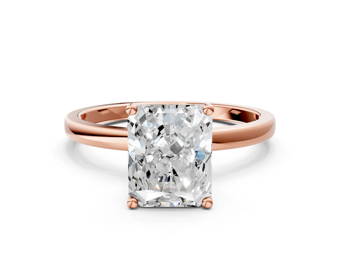 Rose gold Radiant Cut Diamond Solitaire Ring with Classic Band and Four-Prong Setting_3