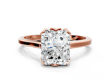 Rose gold Radiant Cut Diamond Solitaire Ring with Flower Prong Setting and Classic Band_180