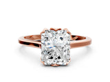 Rose gold Radiant Cut Diamond Solitaire Ring with Flower Prong Setting and Classic Band_36