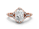 Rose gold Radiant Cut Diamond Solitaire Ring with Hidden Halo and Pavé Band_27