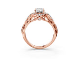 Rose gold Radiant Cut Diamond Solitaire Ring with Hidden Halo and Pavé Band_30