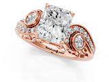 Rose gold Radiant Cut Diamond Solitaire Ring with Milgrain Pavé Band and Four-Prong Setting_172