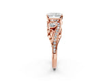 Rose gold Radiant Cut Diamond Solitaire Ring with Milgrain Pavé Band and Four-Prong Setting_173