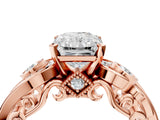Rose gold Radiant Cut Diamond Solitaire Ring with Milgrain Pavé Band and Four-Prong Setting_175