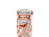 Rose gold Radiant Cut Diamond Solitaire Ring with Milgrain Pavé Band and Four-Prong Setting_176