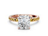 Rose gold Radiant Cut Diamond Solitaire Ring with Pavé Band and Four-Prong Setting