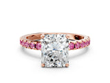 Rose gold Radiant Cut Diamond Solitaire Ring with Pavé Band and Four-Prong Setting