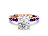 Rose gold Radiant Cut Diamond Solitaire Ring with Pavé Band and Four-Prong Setting