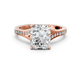 Rose gold Radiant Cut Diamond Solitaire Ring with Pavé Band and Prong Setting_12