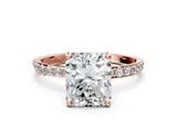 Rose gold Radiant Cut Diamond Solitaire Ring with Pave Band and Four Prong Setting_161