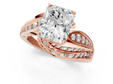 Rose gold Radiant Cut Diamond Solitaire Ring with Prong Setting and Twisted Pavé Band_4