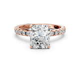 Rose gold Radiant Cut Diamond Solitaire Ring with Round  Pavé Band and Four-Prong Setting_54