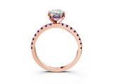 Rose gold Radiant Cut Diamond Solitaire Ring with Round with Amethyst side stone Pavé Band and Four-Prong Setting_39