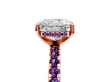 Rose gold Radiant Cut Diamond Solitaire Ring with Round with Amethyst side stone Pavé Band and Four-Prong Setting_41