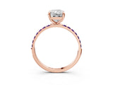 Rose gold Radiant Cut Diamond Solitaire Ring with Round with Amethyst side stone Pavé Band and Prong Setting_15