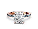 Rose gold Radiant Cut Diamond Solitaire Ring with Round with Aquamarine side stone Pavé Band and Four-Prong Setting_36