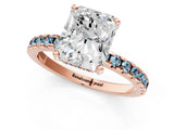 Rose gold Radiant Cut Diamond Solitaire Ring with Round with Aquamarine side stone Pavé Band and Four-Prong Setting_37