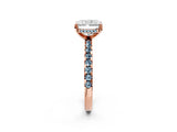 Rose gold Radiant Cut Diamond Solitaire Ring with Round with Aquamarine side stone Pavé Band and Four-Prong Setting_38