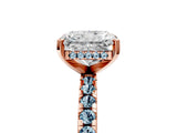 Rose gold Radiant Cut Diamond Solitaire Ring with Round with Aquamarine side stone Pavé Band and Four-Prong Setting_41