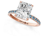 Rose gold Radiant Cut Diamond Solitaire Ring with Round with Aquamarine side stone Pavé Band and Prong Setting_25
