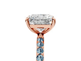Rose gold Radiant Cut Diamond Solitaire Ring with Round with Aquamarine side stone Pavé Band and Prong Setting_29