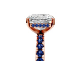 Rose gold Radiant Cut Diamond Solitaire Ring with Round with Blue Sapphire side stone Pavé Band and Four-Prong Setting_41