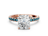 Rose gold Radiant Cut Diamond Solitaire Ring with Round with Blue Topaz side stone Pavé Band and Four-Prong Setting_36