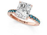Rose gold Radiant Cut Diamond Solitaire Ring with Round with Blue Topaz side stone Pavé Band and Four-Prong Setting_37