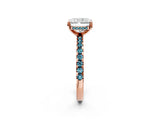 Rose gold Radiant Cut Diamond Solitaire Ring with Round with Blue Topaz side stone Pavé Band and Four-Prong Setting_38