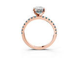 Rose gold Radiant Cut Diamond Solitaire Ring with Round with Blue Topaz side stone Pavé Band and Four-Prong Setting_39