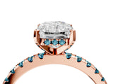 Rose gold Radiant Cut Diamond Solitaire Ring with Round with Blue Topaz side stone Pavé Band and Four-Prong Setting_40