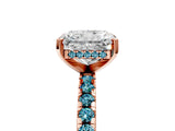 Rose gold Radiant Cut Diamond Solitaire Ring with Round with Blue Topaz side stone Pavé Band and Four-Prong Setting_41