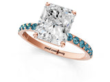 Rose gold Radiant Cut Diamond Solitaire Ring with Round with Blue Topaz side stone Pavé Band and Prong Setting_13