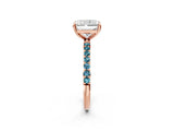Rose gold Radiant Cut Diamond Solitaire Ring with Round with Blue Topaz side stone Pavé Band and Prong Setting_14