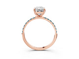 Rose gold Radiant Cut Diamond Solitaire Ring with Round with Blue Topaz side stone Pavé Band and Prong Setting_15