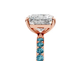 Rose gold Radiant Cut Diamond Solitaire Ring with Round with Blue Topaz side stone Pavé Band and Prong Setting_17