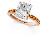 Rose gold Radiant Cut Diamond Solitaire Ring with Round with Citrine side stone Pavé Band and Four-Prong Setting_37
