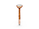 Rose gold Radiant Cut Diamond Solitaire Ring with Round with Citrine side stone Pavé Band and Four-Prong Setting_38
