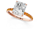 Rose gold Radiant Cut Diamond Solitaire Ring with Round with Citrine side stone Pavé Band and Prong Setting_13