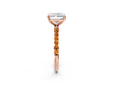 Rose gold Radiant Cut Diamond Solitaire Ring with Round with Citrine side stone Pavé Band and Prong Setting_14