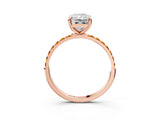 Rose gold Radiant Cut Diamond Solitaire Ring with Round with Citrine side stone Pavé Band and Prong Setting_15