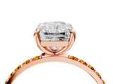 Rose gold Radiant Cut Diamond Solitaire Ring with Round with Citrine side stone Pavé Band and Prong Setting_16