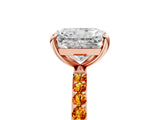 Rose gold Radiant Cut Diamond Solitaire Ring with Round with Citrine side stone Pavé Band and Prong Setting_17