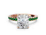 Rose gold Radiant Cut Diamond Solitaire Ring with Round with Emerald side stone Pavé Band and Four-Prong Setting_36